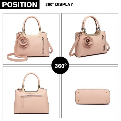 LG1847 - MISS LULU PU LEATHER ROSE HANGING ORNAMENT HANDBAG - PINK | Neil's Luggage Store