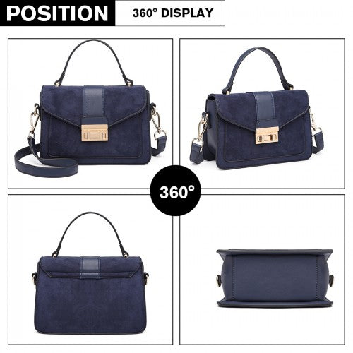 Miss Lulu Matte PU Leather Midi Handbag Crossbody Navy | Neil's Luggage Store