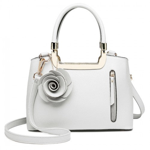 LG1847 - MISS LULU PU LEATHER ROSE HANGING ORNAMENT HANDBAG - WHITE | Neil's Luggage Store