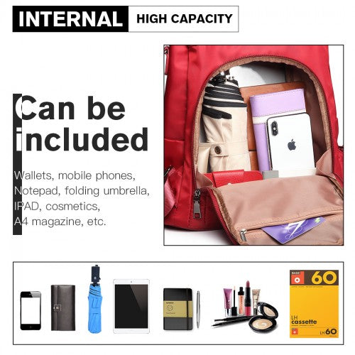 LG1903 - Miss Lulu Two Way Backpack Shoulder Bag with Pom Pom Pendant - Red | Neil's Luggage Store