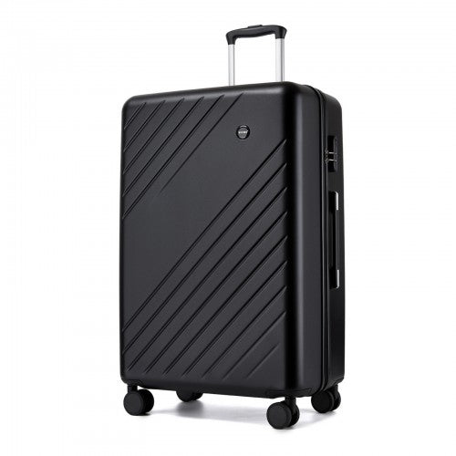 KSK2585 - Kono 28 Inch Large ABS+PC Hard Shell Checked Luggage, Spacious Diagonal Stripe Travel Suitcase with Silent Wheels & Combination Lock - Black