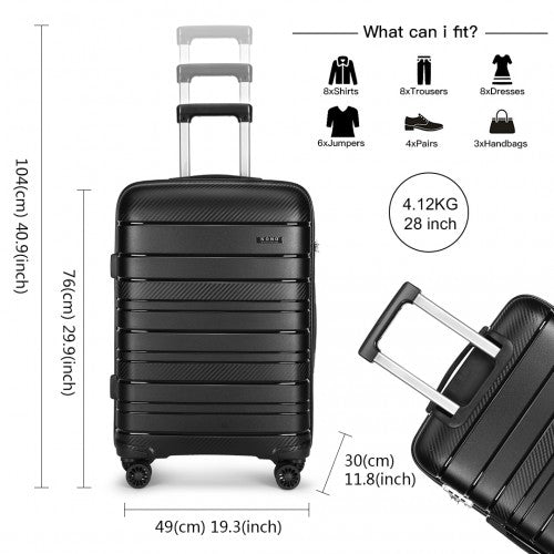 K2091L - Kono 28 Inch Multi Texture Hard Shell PP Suitcase - Classic Collection - Black | Neil's Luggage Store