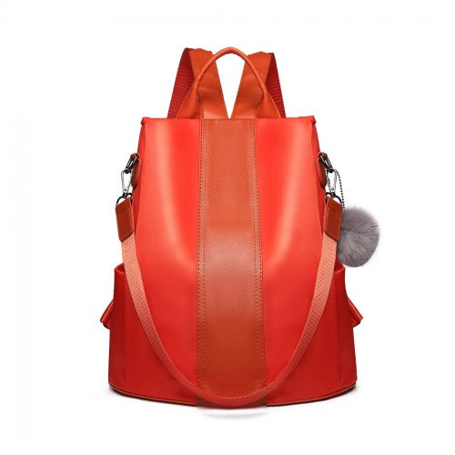LG1903 - Miss Lulu Two Way Backpack Shoulder Bag with Pom Pom Pendant - Orange | Neil's Luggage Store