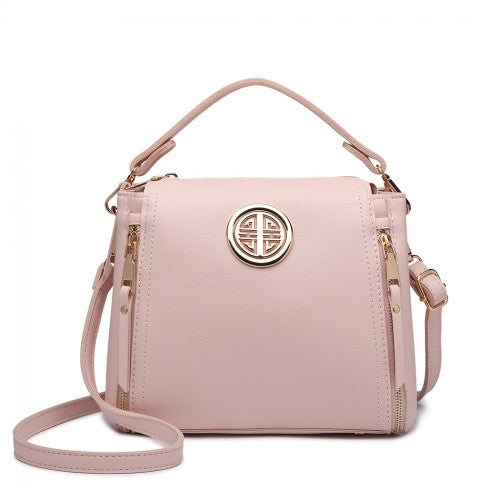 Miss Lulu Leather Look Dual Zipped Handbag Pink PU Leather Lightweight with Soft Polyester Interior | Neil's Luggage Store