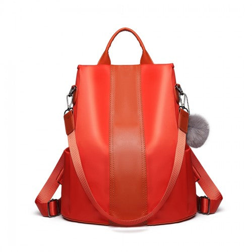 LG1903 - Miss Lulu Two Way Backpack Shoulder Bag with Pom Pom Pendant - Orange | Neil's Luggage Store