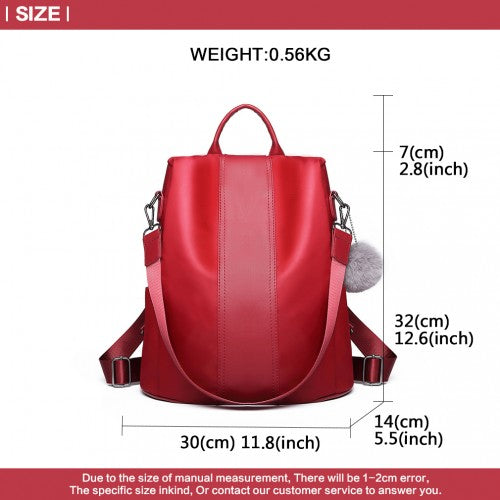 LG1903 - Miss Lulu Two Way Backpack Shoulder Bag with Pom Pom Pendant - Red | Neil's Luggage Store