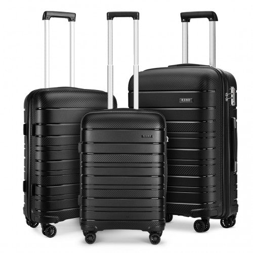 K2091L - Kono Multi Texture Hard Shell PP Suitcase 3 Pieces Set - Classic Collection - Black | Neil's Luggage Store