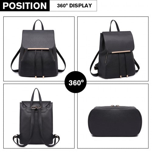 E1669 - Miss Lulu Faux Leather Stylish Fashion Backpack - Black | Neil's Luggage Store