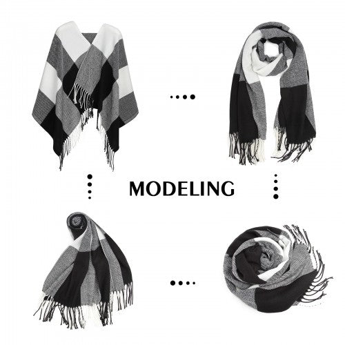 S6430 - Women Fashion Long Shawl Grid Tassel Winter Warm Lattice Large Scarf - Black | Neil's Luggage Store