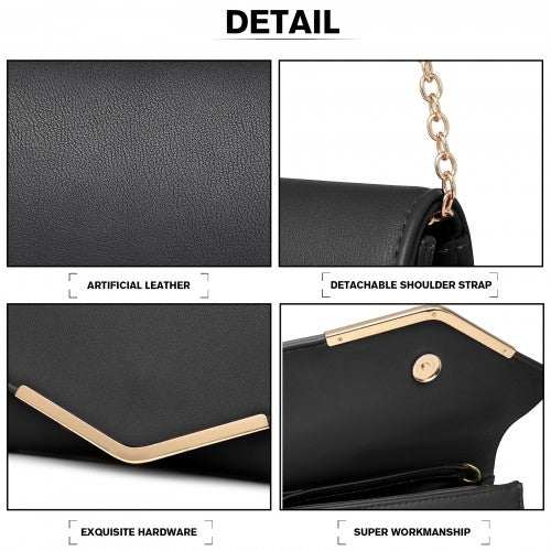 LH2064 - Miss Lulu Vegan Envelope Clutch Bag - Black | Neil's Luggage Store