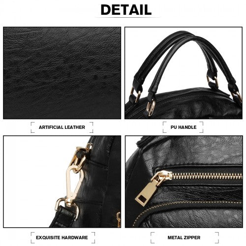 Miss Lulu Bowler Style Shoulder Bag Black PU Leather Water Resistant | Neil's Luggage Store