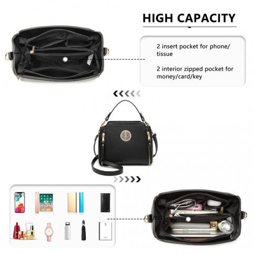 LB2126 - Miss Lulu Leather Look Practical Crossbody Bag - Black | Neil's Luggage Store