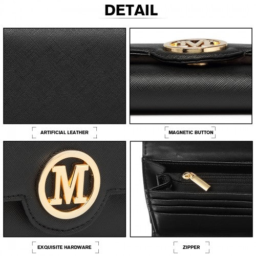 LP2022 - Miss Lulu Leather Look Classic Long Purse - Black | Neil's Luggage Store