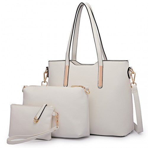 LT6648 - Miss Lulu Three Piece Tote Shoulder Bag And Clutch - White | Neil's Luggage Store