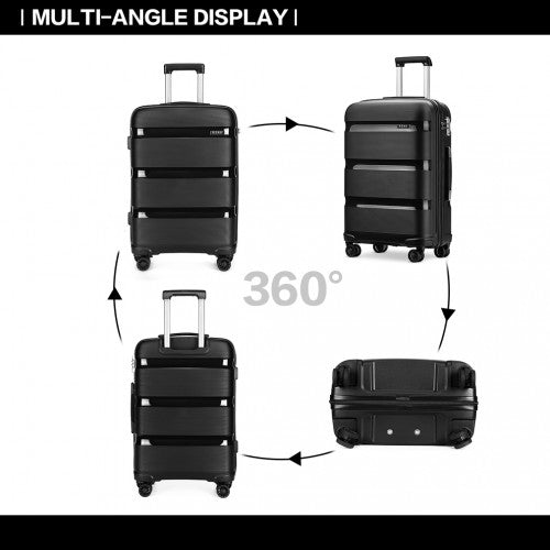 K2092L - Kono 24 Inch Bright Hard Shell PP Suitcase - Classic Collection - Black | Neil's Luggage Store
