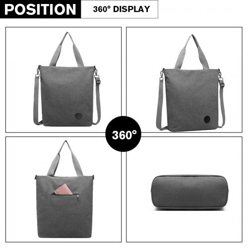 E1965 - Kono Large Canvas Unisex Messenger Bag - Grey | Neil's Luggage Store