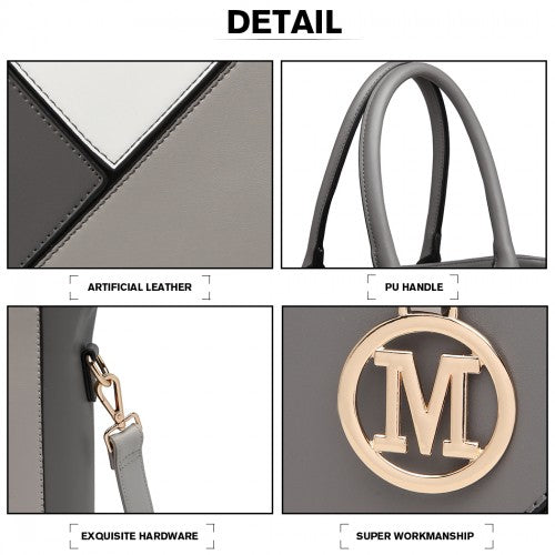LG2013 - Miss Lulu Leather Look Geometric Ombre Handbag - Grey | Neil's Luggage Store