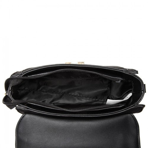 LB6872 - Miss Lulu Matte PU Leather Midi Handbag Cross Body Bag - Black | Neil's Luggage Store