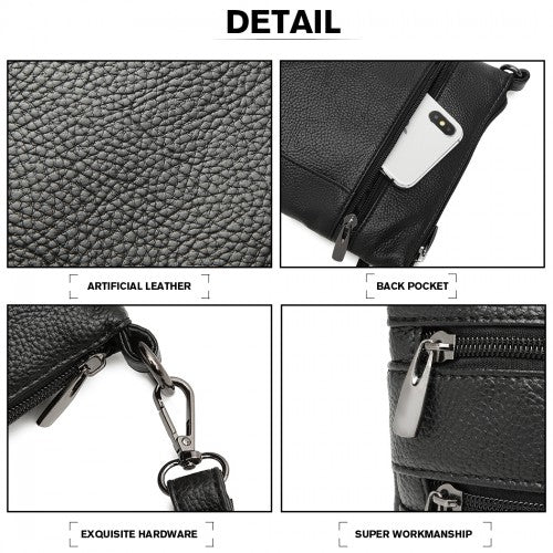 LB6927 - Miss Lulu Multi Pocket Leather Look RFID-Blocking Cross Body Bag - Black | Neil's Luggage Store
