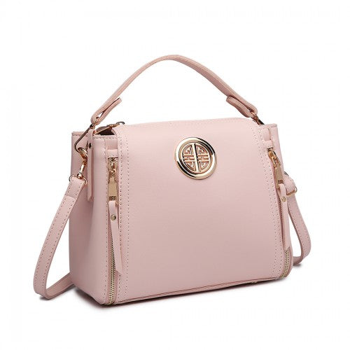 Miss Lulu Leather Look Dual Zipped Handbag Pink PU Leather Lightweight with Soft Polyester Interior | Neil's Luggage Store