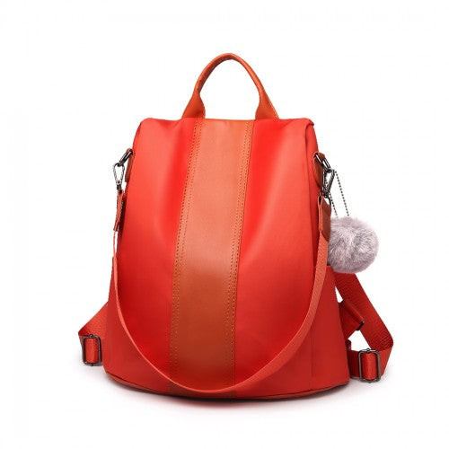 LG1903 - Miss Lulu Two Way Backpack Shoulder Bag with Pom Pom Pendant - Orange | Neil's Luggage Store