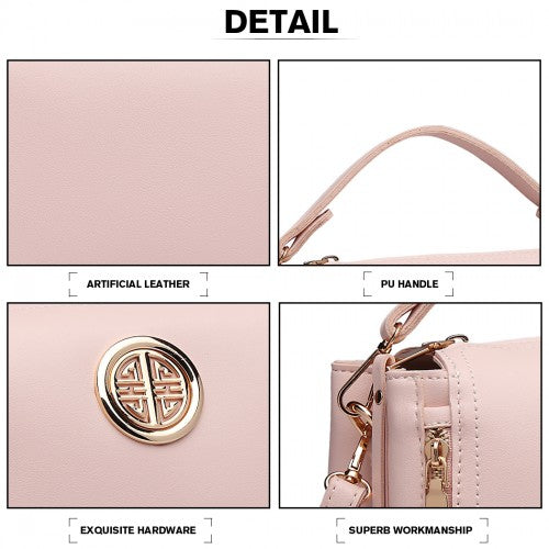 Miss Lulu Leather Look Dual Zipped Handbag Pink PU Leather Lightweight with Soft Polyester Interior | Neil's Luggage Store