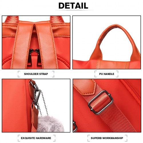 LG1903 - Miss Lulu Two Way Backpack Shoulder Bag with Pom Pom Pendant - Orange | Neil's Luggage Store