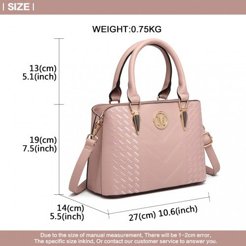 LG6865 - Miss Lulu Leather Look Weave Effect Shoulder Bag - Pink | Neil's Luggage Store