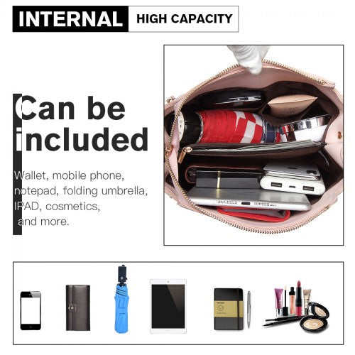 Miss Lulu Leather Look Dual Zipped Handbag Pink PU Leather Lightweight with Soft Polyester Interior | Neil's Luggage Store