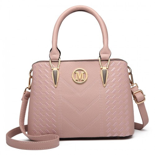 LG6865 - Miss Lulu Leather Look Weave Effect Shoulder Bag - Pink | Neil's Luggage Store