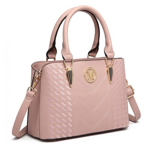 LG6865 - Miss Lulu Leather Look Weave Effect Shoulder Bag - Pink | Neil's Luggage Store