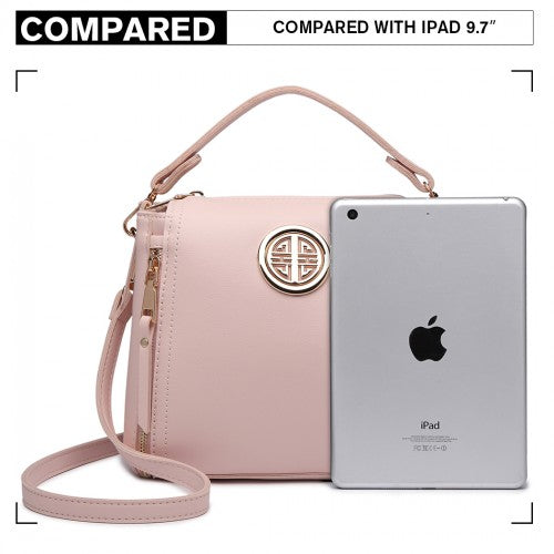 Miss Lulu Leather Look Dual Zipped Handbag Pink PU Leather Lightweight with Soft Polyester Interior | Neil's Luggage Store