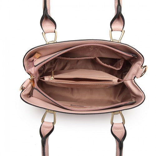 LG6865 - Miss Lulu Leather Look Weave Effect Shoulder Bag - Pink | Neil's Luggage Store