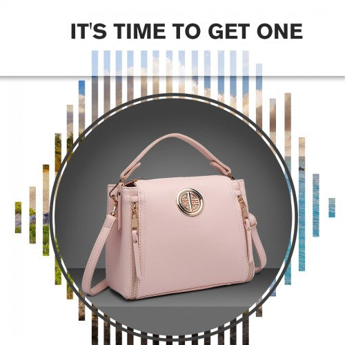 Miss Lulu Leather Look Dual Zipped Handbag Pink PU Leather Lightweight with Soft Polyester Interior | Neil's Luggage Store