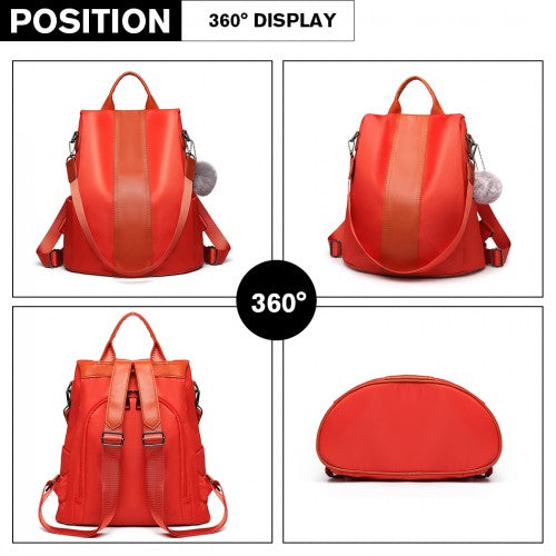 LG1903 - Miss Lulu Two Way Backpack Shoulder Bag with Pom Pom Pendant - Orange | Neil's Luggage Store
