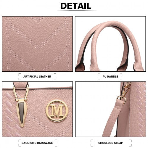 LG6865 - Miss Lulu Leather Look Weave Effect Shoulder Bag - Pink | Neil's Luggage Store