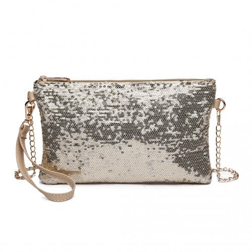 LH1765 - Miss Lulu Sequins Clutch Evening Bag Light - Gold | Neil's Luggage Store