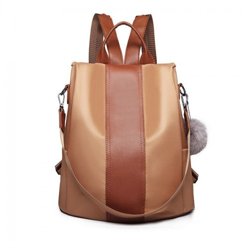 LG1903 - Miss Lulu Two Way Backpack Shoulder Bag with Pom Pom Pendant - Brown | Neil's Luggage Store