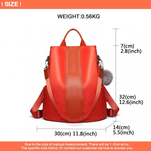 LG1903 - Miss Lulu Two Way Backpack Shoulder Bag with Pom Pom Pendant - Orange | Neil's Luggage Store