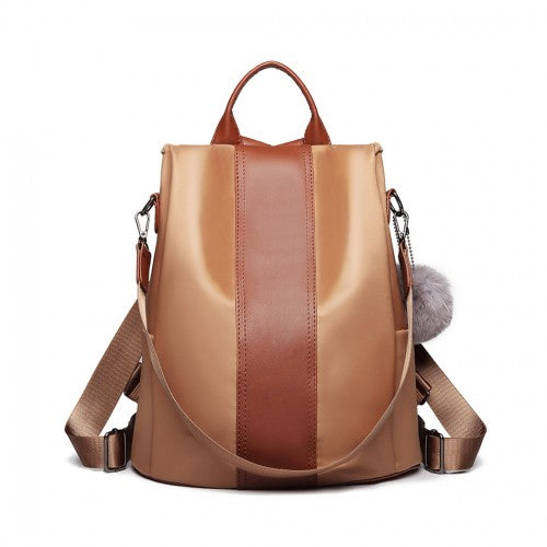 LG1903 - Miss Lulu Two Way Backpack Shoulder Bag with Pom Pom Pendant - Brown | Neil's Luggage Store