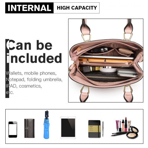 LG6865 - Miss Lulu Leather Look Weave Effect Shoulder Bag - Pink | Neil's Luggage Store