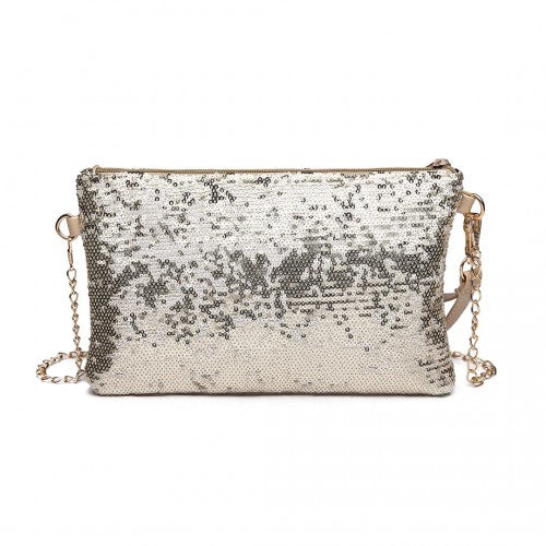 LH1765 - Miss Lulu Sequins Clutch Evening Bag Light - Gold | Neil's Luggage Store