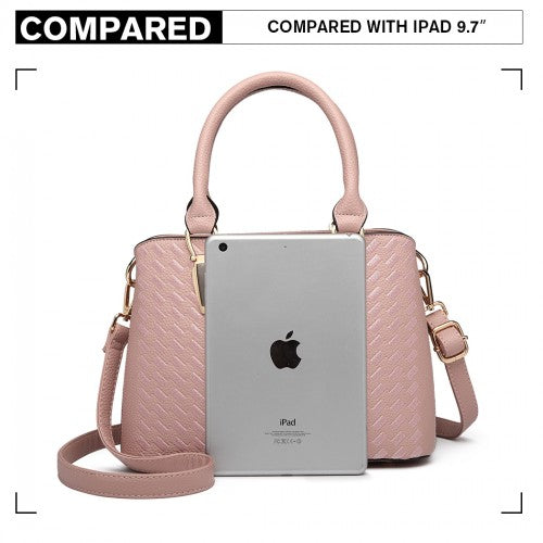 LG6865 - Miss Lulu Leather Look Weave Effect Shoulder Bag - Pink | Neil's Luggage Store