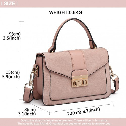 LB6872 - Miss Lulu Matte PU Leather Midi Handbag Cross Body Bag - Pink | Neil's Luggage Store