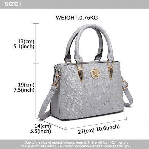 LG6865 - Miss Lulu Leather Look Weave Effect Shoulder Bag - Light Grey | Neil's Luggage Store