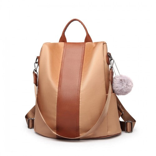 LG1903 - Miss Lulu Two Way Backpack Shoulder Bag with Pom Pom Pendant - Brown | Neil's Luggage Store
