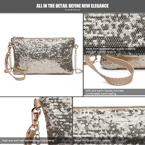 LH1765 - Miss Lulu Sequins Clutch Evening Bag Light - Gold | Neil's Luggage Store