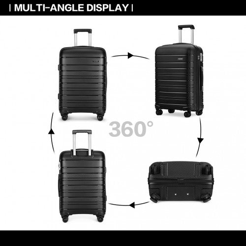K2091L - Kono 24 Inch Multi Texture Hard Shell PP Suitcase - Classic Collection - Black | Neil's Luggage Store