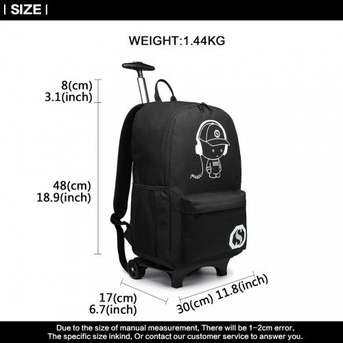 Kono Multi-Functional Glow-in-the-Dark Trolley Backpack - Black