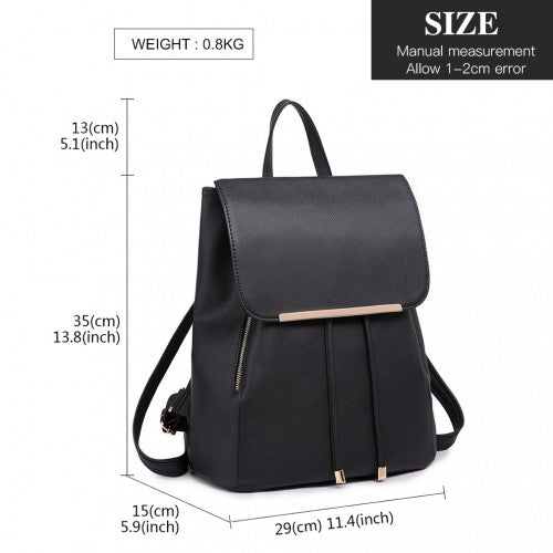 E1669 - Miss Lulu Faux Leather Stylish Fashion Backpack - Black | Neil's Luggage Store